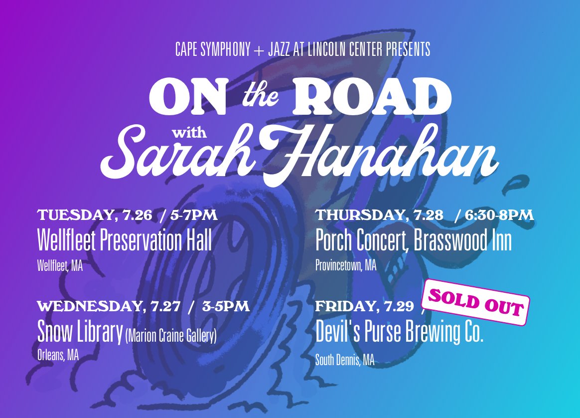 Fill your July with JAZZ! Next week, the Cape Symphony and Jazz at Lincoln Center present On the Road with #SarahHanahan. capesymphony.org/blog-news/blog… #jazzmusic #livejazz #capecodjazz #capecodentertainment #capecodmusic #capecodlife