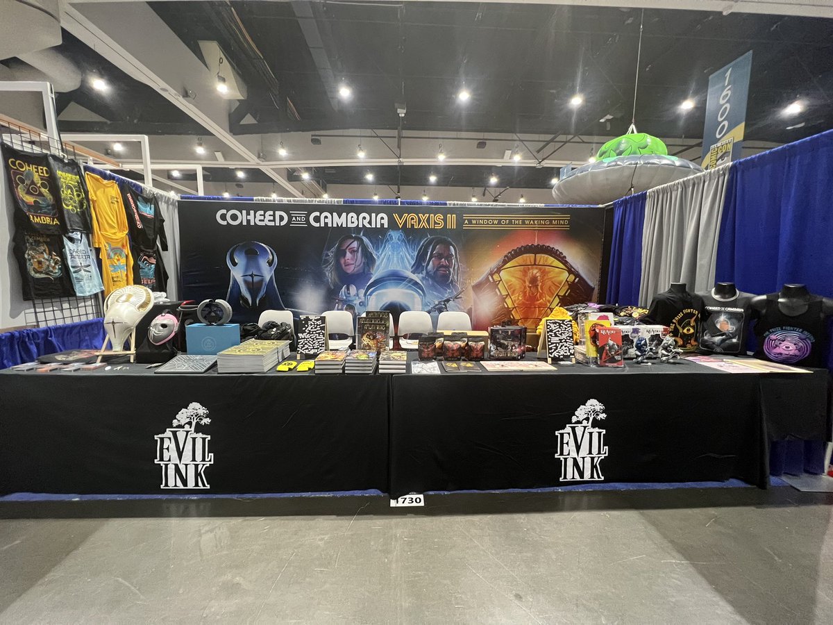 EvilInkComics's tweet photo. The booth is stocked and ready to rock! 

Come see us at booth 1730! @claudioPsanchez &amp; @chonnye will be signing at 3! https://t.co/TNszSINDrN