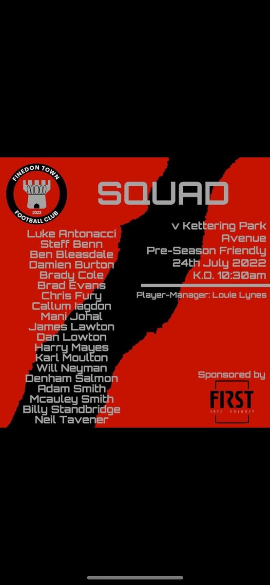 Squad for sundays game