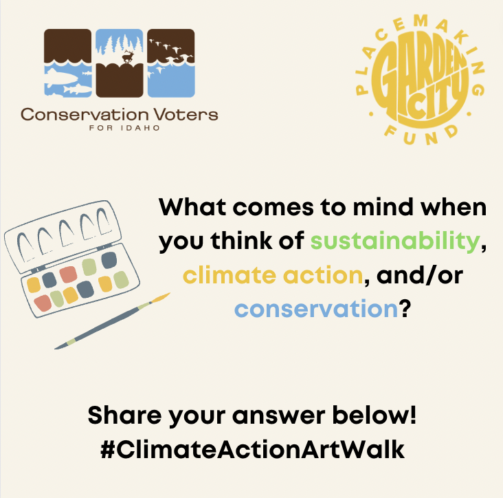 cvidaho's tweet photo. The next mural of our Climate Action Art Walk needs your input! Local artist Chloe Pampush is using public responses to create art to spread the word for federal climate action. 

Answer the question in the comments and see your words incorporated into the mural! #ClimateCantWait https://t.co/7l8p8WiAHW