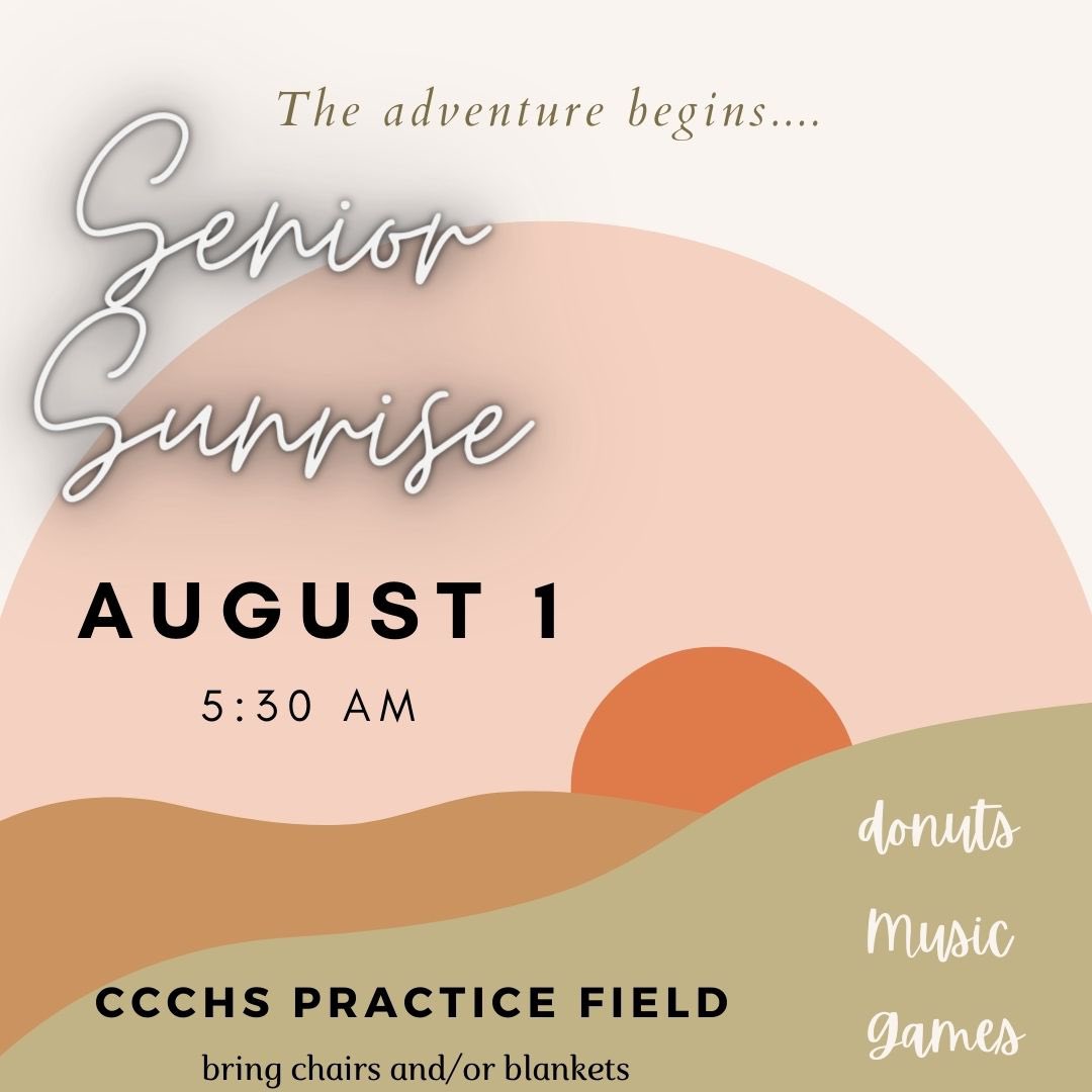 CCCHSRaiders's tweet photo. Class of 2023, we are excited to announce that SENIOR SUNRISE is happening again this year! Start your year gathered together for donuts 🍩, music 🎶, games 🏆, and the sunrise 🌅!

If you have a first day of school theme idea, let us know! https://t.co/a9NJTkuoWT