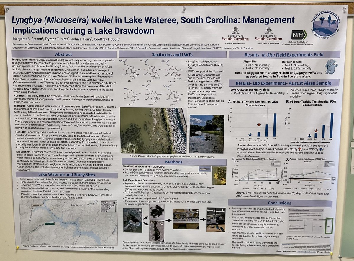 margaretcars0n's tweet photo. Had such a great week attending my first @APMSociety meeting and presenting our @OHHC2I_UofSC research on Lyngbya (Microseira) wollei 👩🏽🔬💧
I’m was honored to be awarded 3rd place in the poster competition 🤗 Lots of excellent research shared this week! #APMS22 #WomeninAquatics https://t.co/yd3lQsMPDP