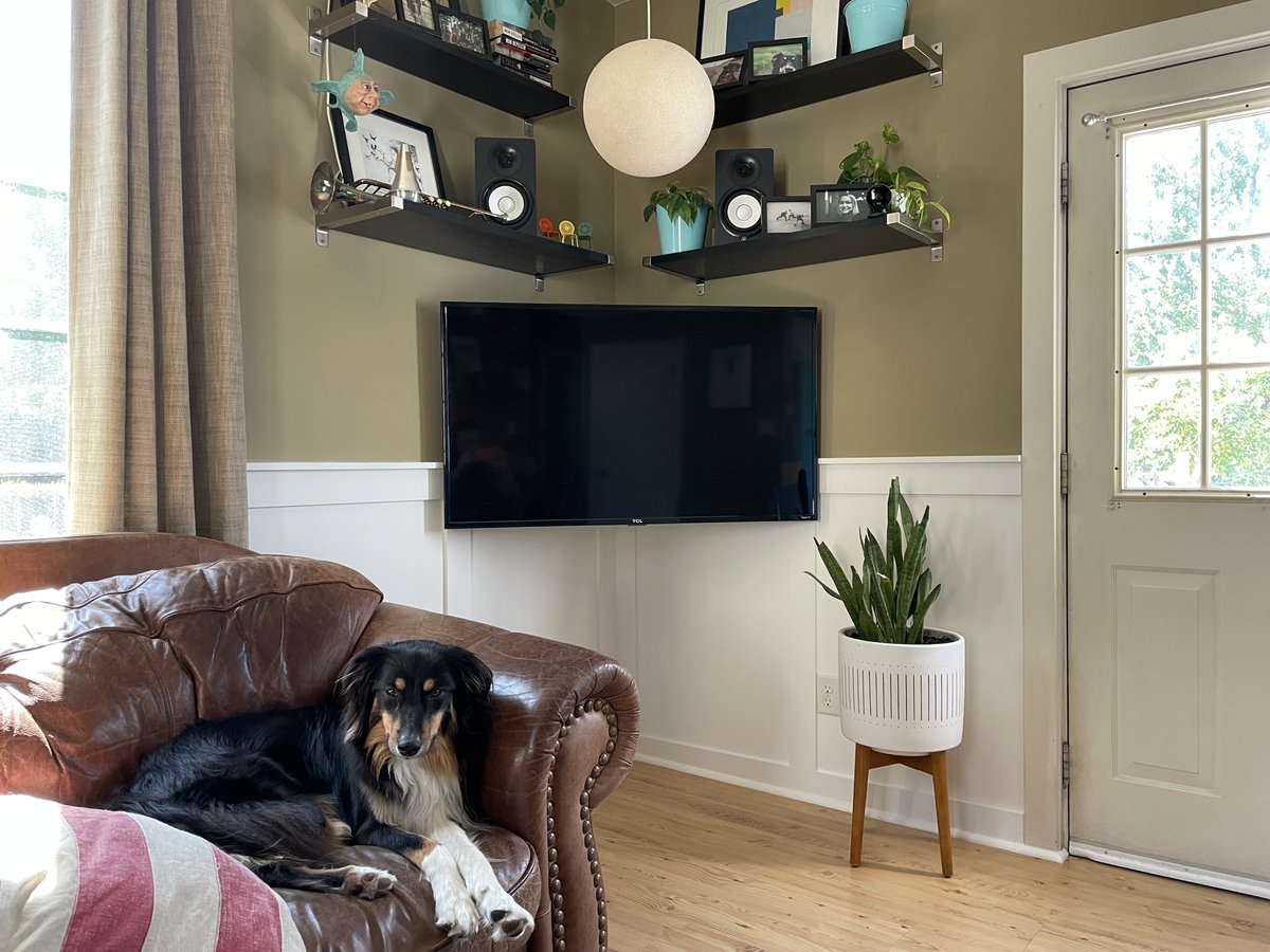 aaronshekey's tweet photo. I recently went on a strange journey of getting rid of my corner media center, mounting all my stuff to the wall, hiding cabling, moving shelves, and building wainscoting. 🧵 https://t.co/8OHXiZIgnM