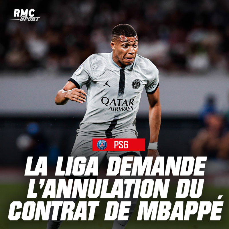 RMCsport's tweet photo. 🔴 Ce vendredi, la Liga a demandé au tribunal administratif de Paris d'annuler le contrat de Mbappé, avant de s'attaquer sur le fond aux pratiques du PSG.