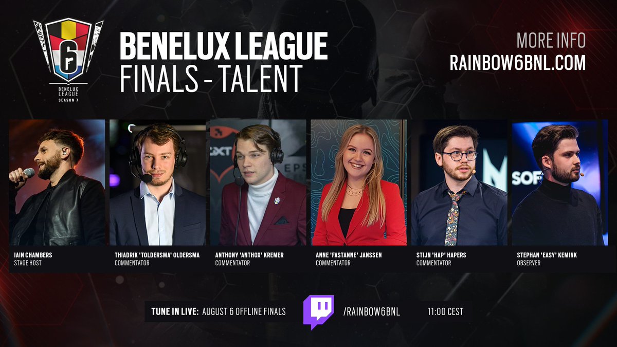 Meet the incredible broadcast talent for #R6BL LAN finals in Amsterdam on August 6th! 

Should we do a meme version? 😏