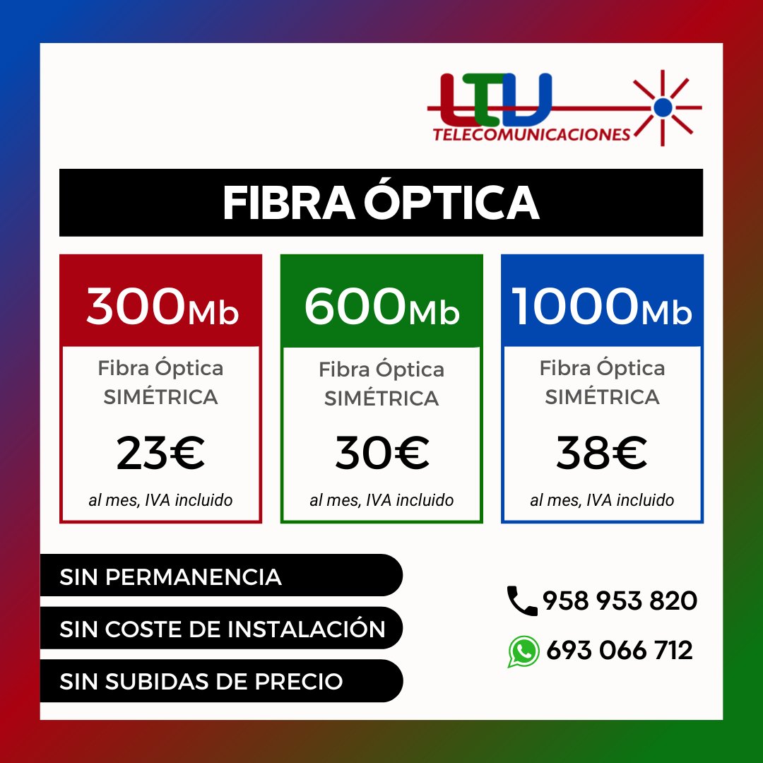 LtvTelecom's tweet image. 🌐¡La Fibra Óptica al mejor precio!🤩

-Sin permanencia
-Sin coste de instalación
-Sin sorpresas, sin cambios y sin subidas de precio
-Servicio técnico cercano. Empresa local
-Oficina detrás del Mercadona de Nigüelas

Con nosotros todo son ventajas
lecrintv.com