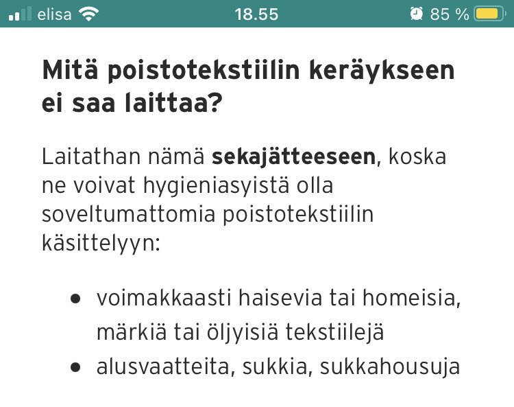 AnnaMelgin's tweet photo. @hsy_fi Miksi pestyjä sukkia tai sukkahousuja ei saa laittaa poistotekstiilien keräykseen? Mikä hygieniasyy erottaa pestyt uimahousut ja alkkarit? Kai lajittelijat käyttävät joka tapauksessa käsineitä? https://t.co/OKhCxj6CNR #kiertotalous #kierrätys #vaatteet https://t.co/uktBcrg1M5