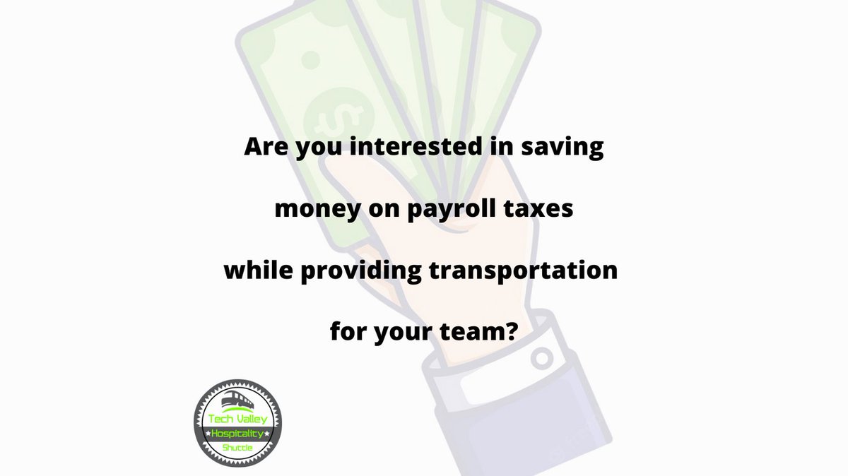 TechValeyShutle's tweet image. ATTN Business Owners -- If you're looking provide transportation to you team while saving money on payroll taxes, we're here to help. Call us or visit our website today to learn more about our 'Driven To Work' program
.
.
#driventowork #communitydriven