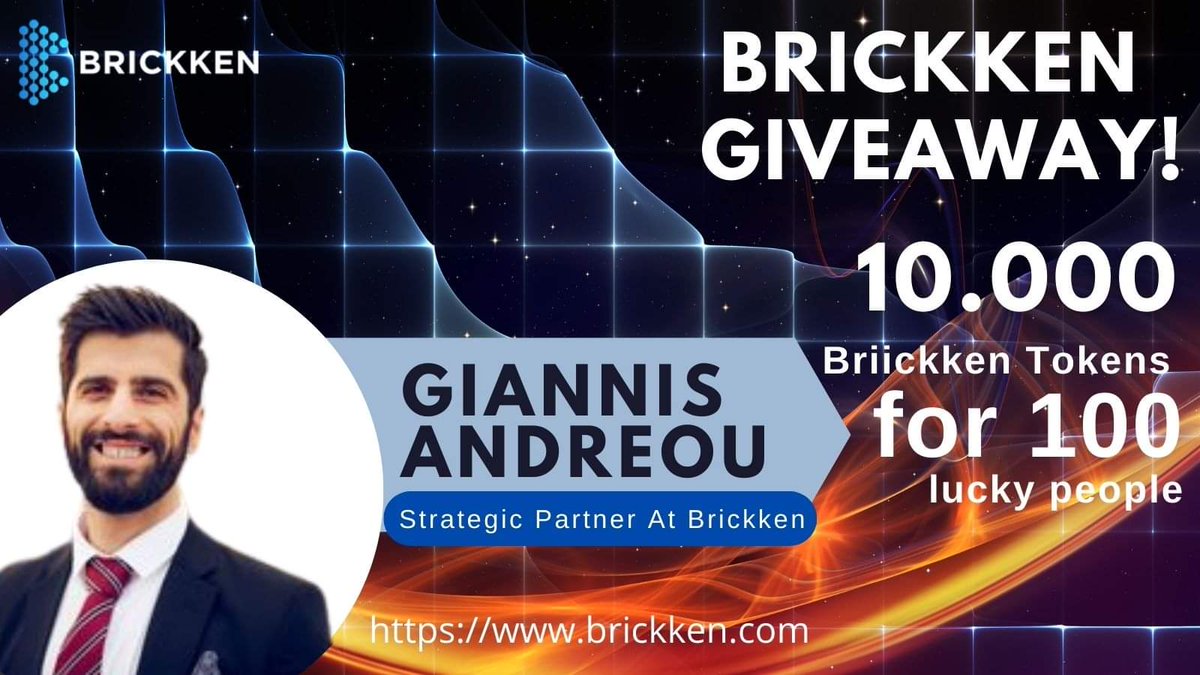 gandreou007's tweet photo. Giveaway 10.000 Brickken tokens (Αξίας $1600)
με αφορμή την νέα μου συνεργασία με τo Brickken. 100 τυχεροί από 100 #Brickken tokens

Προϋποθέσεις:
1️⃣ Like &amp; Retweet
2️⃣ Follow @BrickkenSTO
3️⃣ Join Discord https://t.co/CDrUWZQyYc
4️⃣ Εγγραφή στο Briccken https://t.co/VpQawTec5c https://t.co/9vA9ZXNjfV