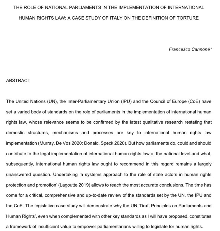 Fr_Cannone's tweet photo. After getting published by the first @CommissionerHR, Álvaro Gil-Robles, on the website of his @FundaValsain, yesterday I was delighted to present the core of my @EssexHRC #LLM #research on #parliaments and #humanrights to @akreppel at the @ECPR @SG_Parliaments summer school. https://t.co/JnsHVPNiiA