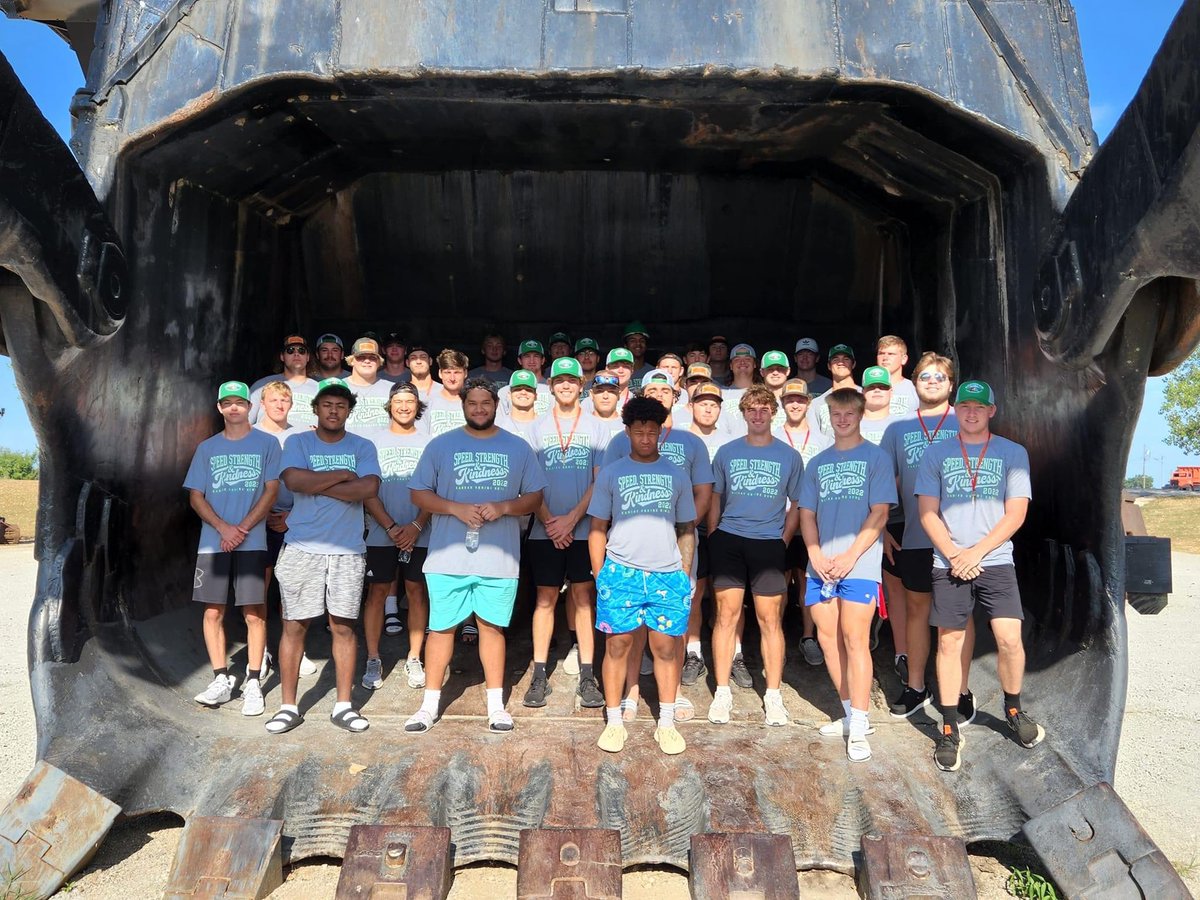 sportsinkansas's tweet photo. How big is Big Brutus? The @KSShrineBowl West squad had a little morning excursion out to see Big Brutus in West Mineral. The whole west squad fit in the bucket. Don’t miss this Saturdays game in Pittsburg at 7 pm. #sportsinkansas https://t.co/UGrqWjuIk0