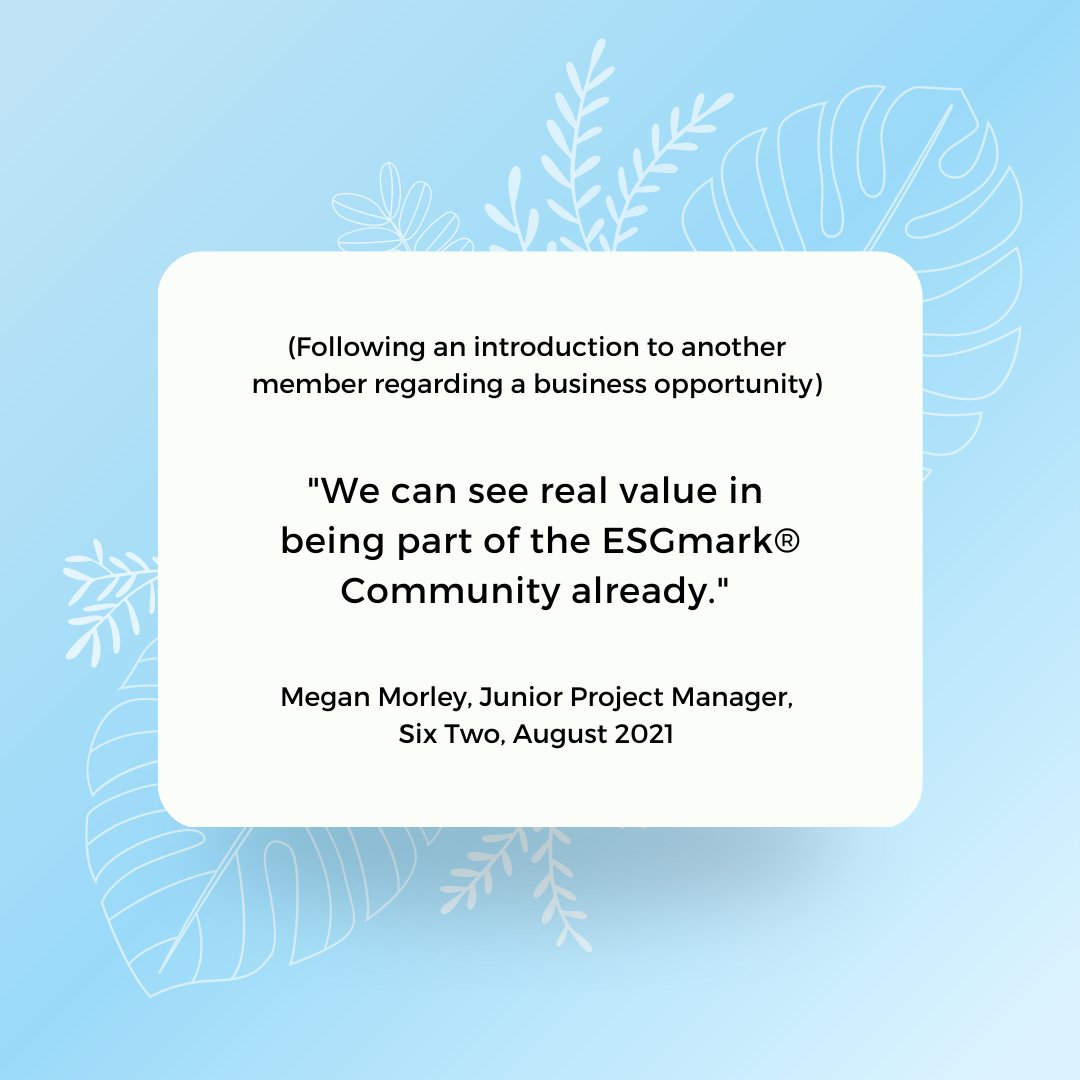 ESGmarkOfficial's tweet photo. If you would like to become part of the #ESGmark® #community and add #value to your #business, get in touch today!
Thank you for the #testimonial @sixtwo_tech
#esgmark #esg #esgcertification #growyourbusiness https://t.co/QLdg8f8DrR