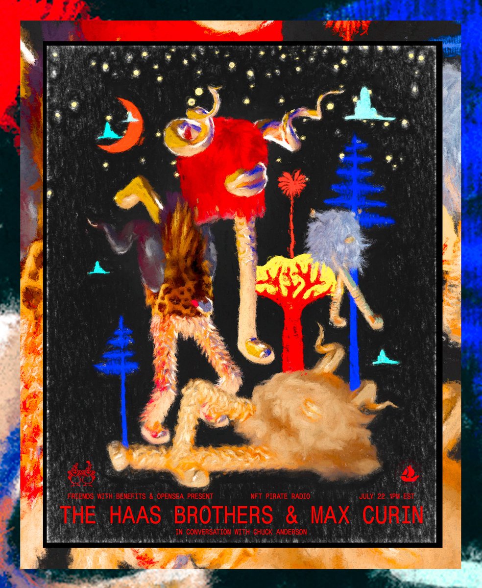 Two birds, one stone on this week’s

 🏴‍☠️NFT PIRATE RADIO 🏴‍☠️ 
co-presented by <a href="/FWBtweets/">Friends With Benefits</a> 
🐥🦩 

Today at 1pm EST, <a href="/TheHaasBrothers/">The Haas Brothers</a> joins us to discuss their #Multibeasts project. 

There’s a Little Beast Inside Us All 👹🦁🐺🐲🐗🐾 Hosted by @nopattern