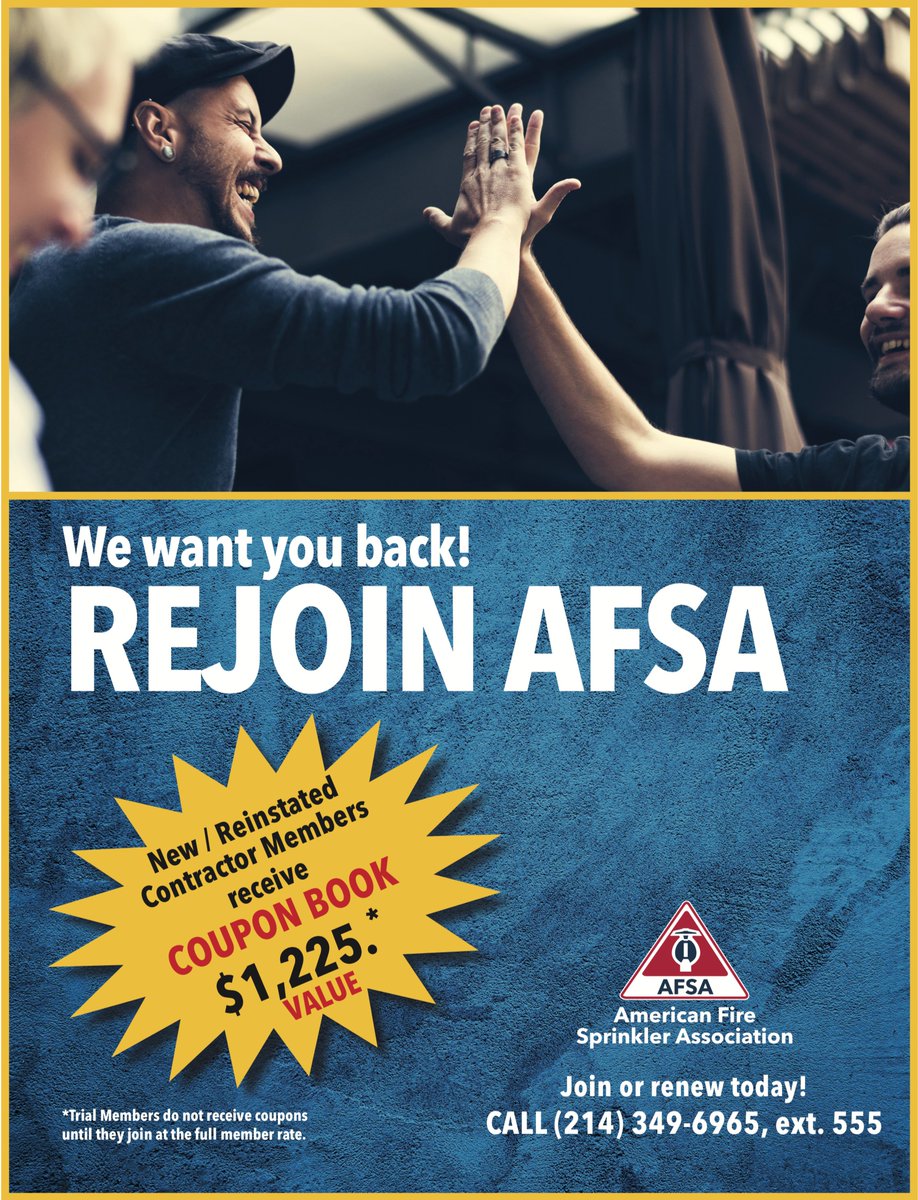 AFSA's tweet photo. π¨ We want you back! Join or rejoin AFSA today and receive a coupon book valued at over $1,200! See flyer below for more information!
*New/reinstated contractor members only*
#SafeWithAFSA #membersmatter https://t.co/FwHcm6swlV