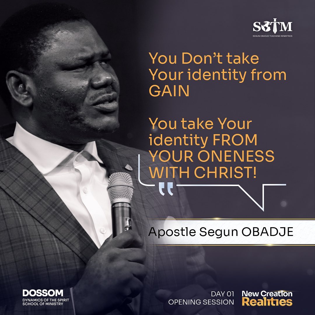 sotmonline's tweet photo. Take Your IDENTITY from Your ONESNESS WITH CHRIST.
.
.
@pstsegunobadje
.
#dossom #DOSSOMPRAYERCHALLENGE #Day2 #apostlesegunobadje #worship https://t.co/CXaUluIWBJ