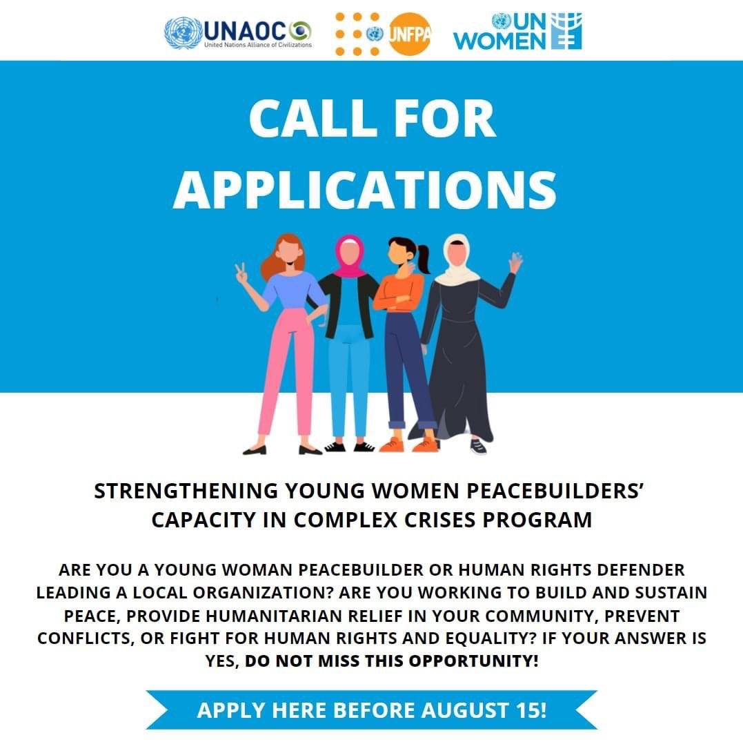 JeunePaix's tweet photo. 📣 Are you a young women peacebuilder? 

APPLY NOW! https://t.co/aZ0mIGgt4s
POSTULE MAINTENANT ! https://t.co/oKRaINrtWy
APLICA AHORA! https://t.co/PyqqL00N6W

#Youth4Peace #UN_Women #UNFPA https://t.co/5oFTcEbKN7