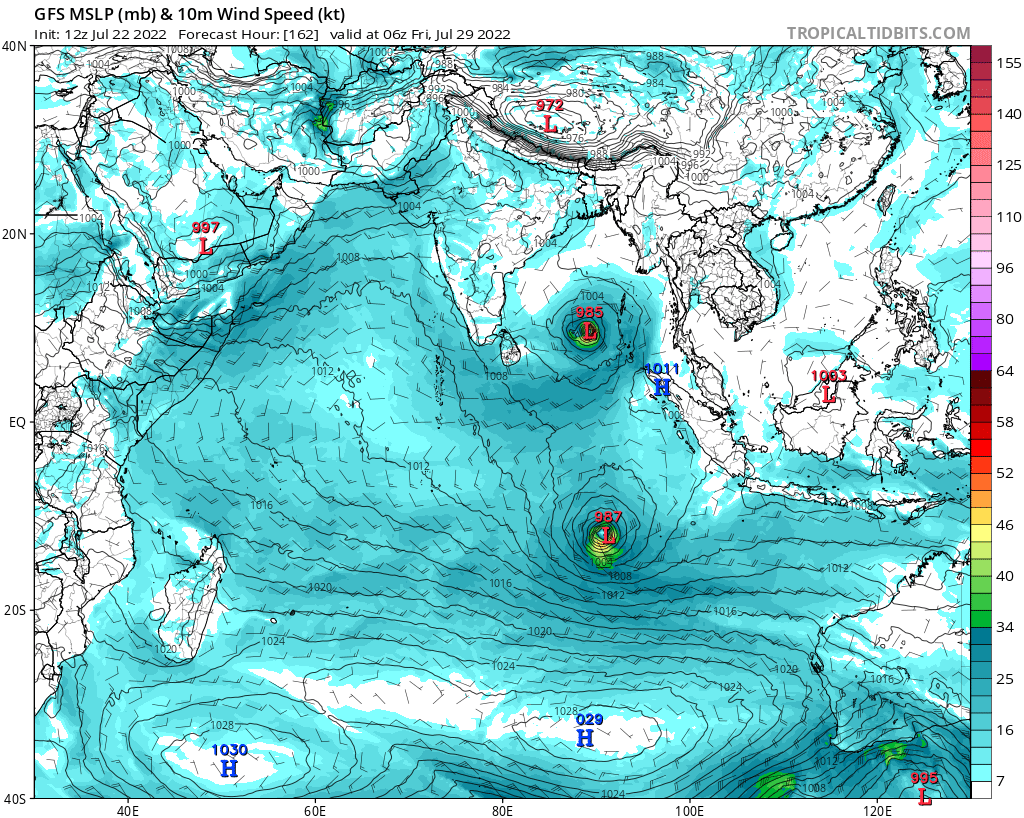 Selwyyyyn's tweet photo. #GFS have been consistently picking this strong #Rossby vortex lobes emanating out from Equatorial convection. Generally when  EQ.Rossby  induced westerly burst overlap with #NegativeIOD conditions, Vortexes that generates would be symmetric &amp; strong like what we r seeing. https://t.co/diThwtm71H