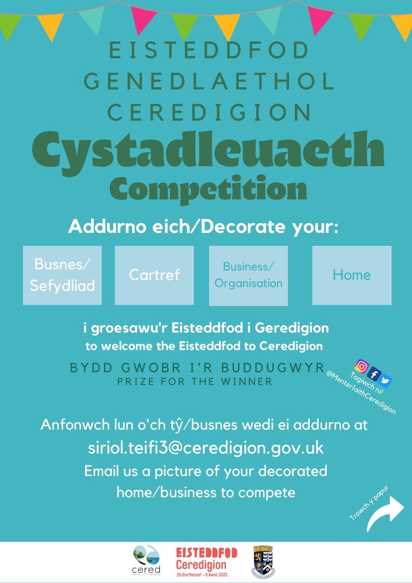 SiriolT's tweet photo. Os y’ch chi wedi bod yn addurno’ch cartref neu busnes yn barod i’r Eisteddfod anfonwch lun ohono atai cyn dydd Llun. Bydd y tŷ gorau a’r busnes gorau yn ennill tlws a tocynnau i’r Eisteddfod 😁😁 https://t.co/pueKDL4UZe