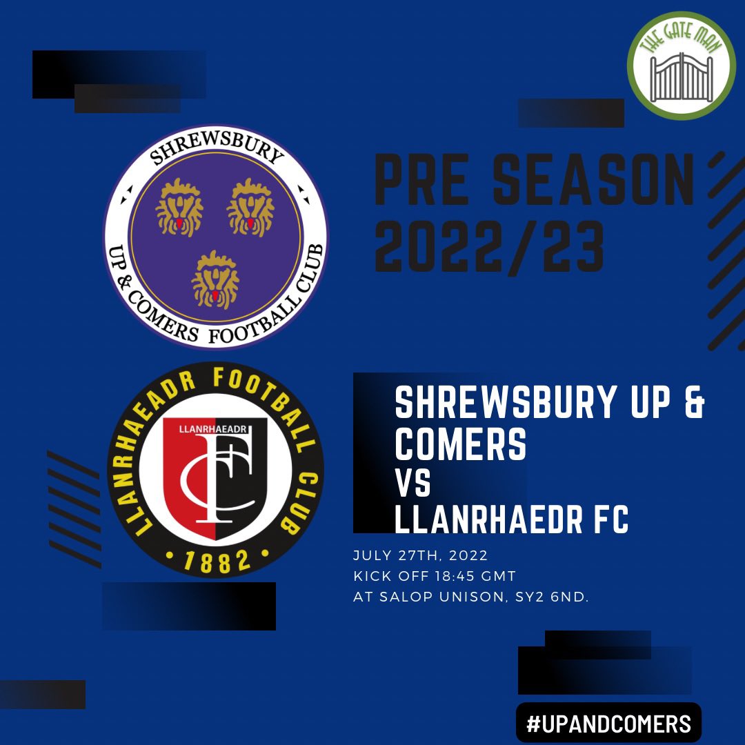 UpnComersMensFC's tweet photo. Up next in our pre season games is @LlanrhaeadrYMFC . Wednesday @SalopUnisonClub 6:45 kick off. #preseason #upandcomers #supportwelcome https://t.co/kTIbXmq035