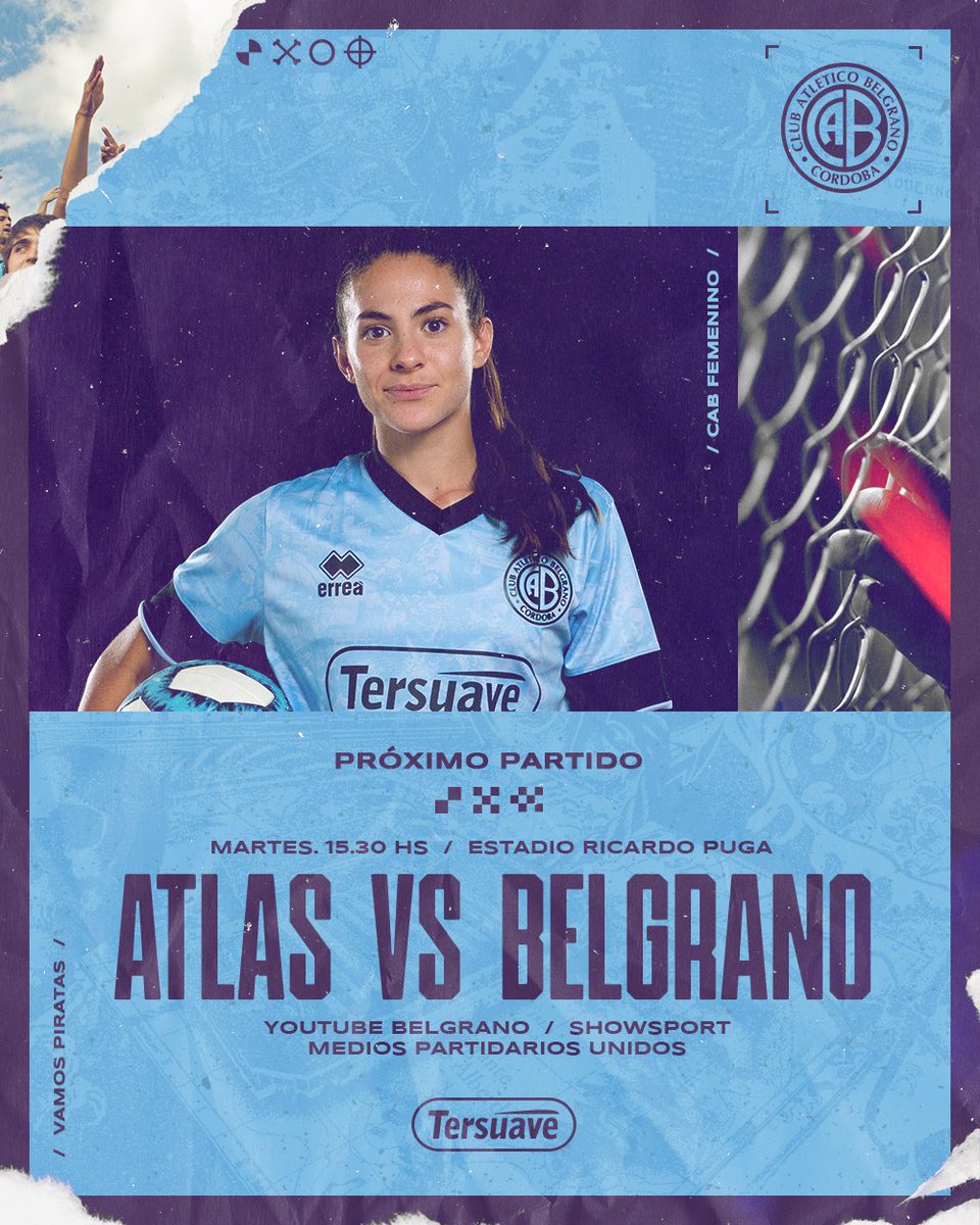 #FemeninoBelgrano 
🔜 PRÓXIMO PARTIDO 

 #Belgrano 🆚 #Atlas

📆 Martes 26/7
⌚ 15:30 hs
🏟 Estadio Ricardo Puga
📺 Canal de YouTube del Club y <a href="/MPUnidosOK/">Medios Partidarios Unidos</a> + <a href="/ShowsportCanal/">Canal Showsport</a>

#VamosPiratas 🏴‍☠️