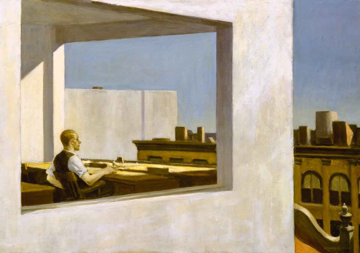 “If you could say it in words there would be no reason to paint.”
— #EdwardHopper

Reprising one of his signature subjects—a solitary figure, physically and emotionally detached from his surroundings—this 1953 painting was described by Hopper's wife as "the man in concrete wall."