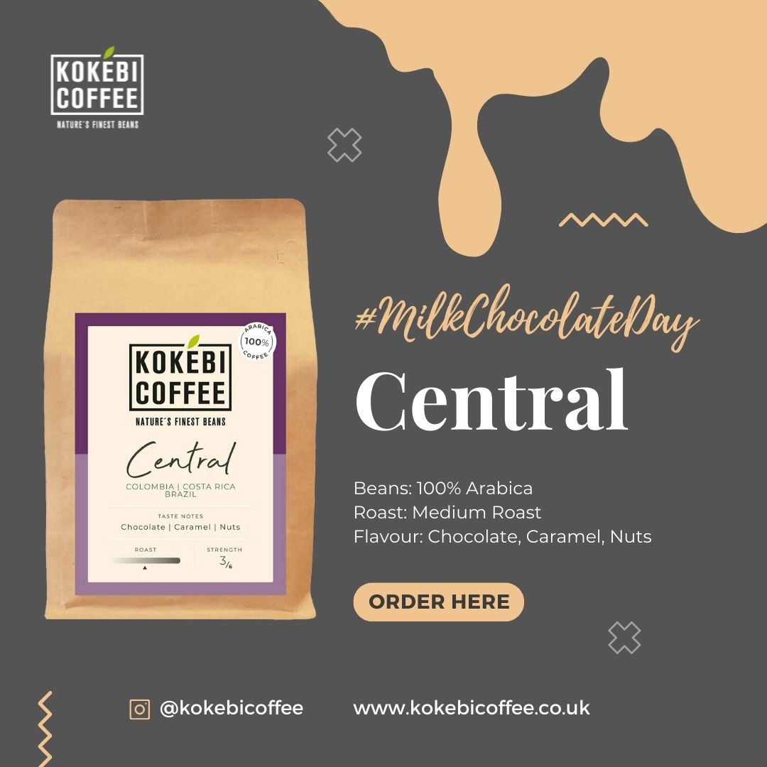 KokebiCoffee's tweet photo. Get into our most #Chocolatey blends this #MilkChocolateDay 🍫🇺🇸For a smooth #MilkChocolate flavour with your #Coffee, our Central blend provides a perfectly rounded flavour with notes of nuts, chocolate and a light, sweet caramel note. Find out more here: https://t.co/YfiM7jb7ze https://t.co/VNLQiw8r2P