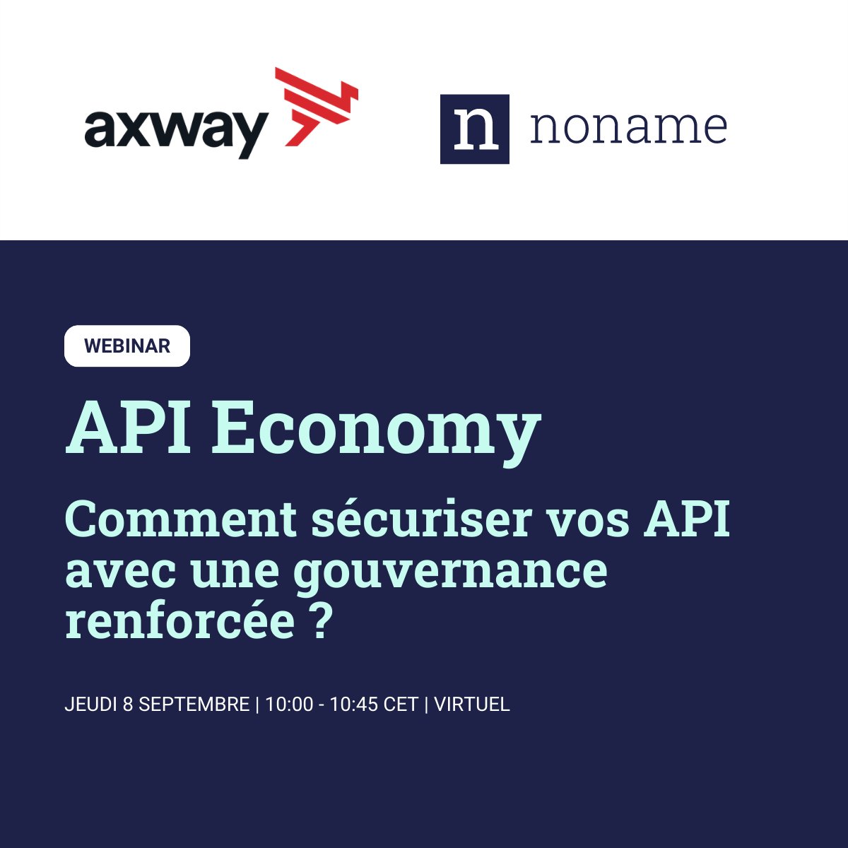 NonameSecurity's tweet image. Inscrivez-vous au webinar Axway x #NonameSecurity le 8 Septembre 2022

API Economy - comment sécuriser vos API avec une gouvernance renforcée ? 

Au plaisir de vous retrouver sur ce webinar, inscrivez-vous ! hubs.ly/Q01hp1pw0