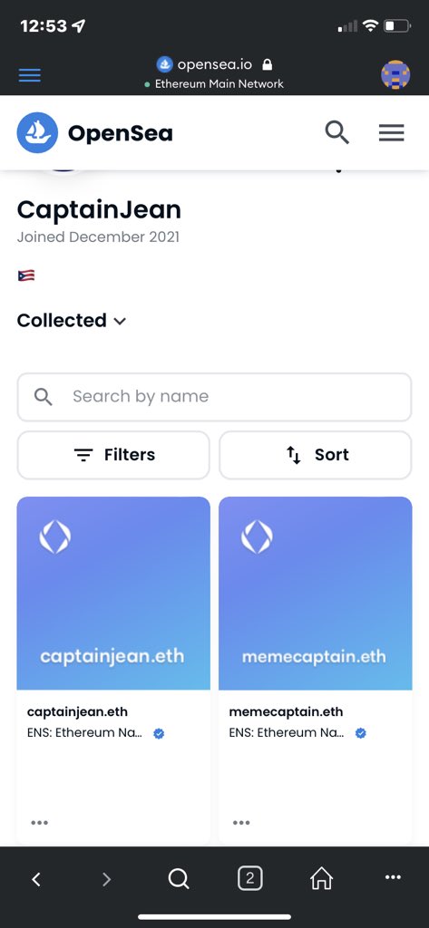 CaptainJean_eth's tweet photo. Had to make it official🥳 #CaptainJean #MemeCaptain #EnsDomain #EnsDomains #EnsDomainName thank you @opensea_support for fixing the issue 🫡 https://t.co/wqJm5nASOy