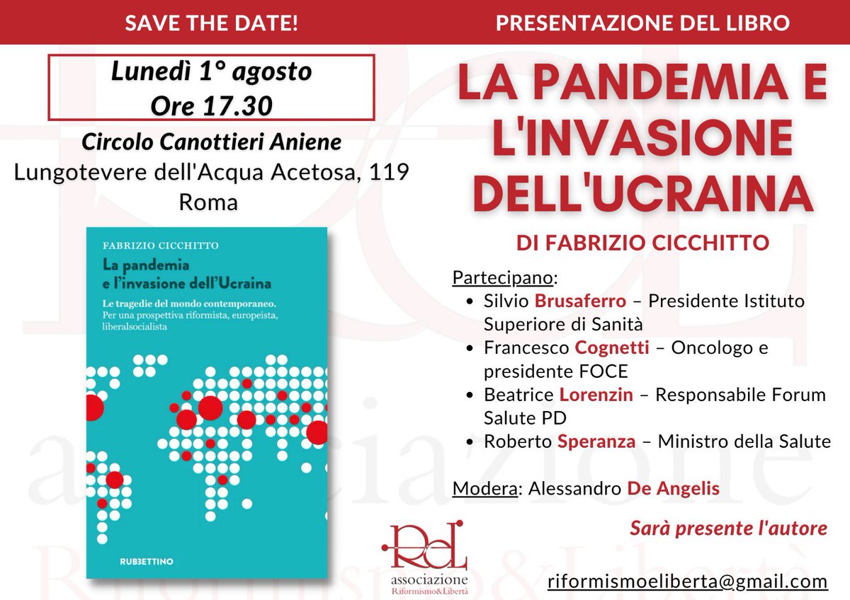 Lunedì primo agosto c/o Circolo Aniene. Con <a href="/s_brusaferro/">Silvio Brusaferro</a> <a href="/FrancescoCogne1/">Francesco. Cognetti</a> <a href="/BeaLorenzin/">Beatrice Lorenzin</a> <a href="/robersperanza/">Roberto Speranza</a> <a href="/DeAngelis_tw/">Alessandro DeAngelis</a> #pandemia #ucraina