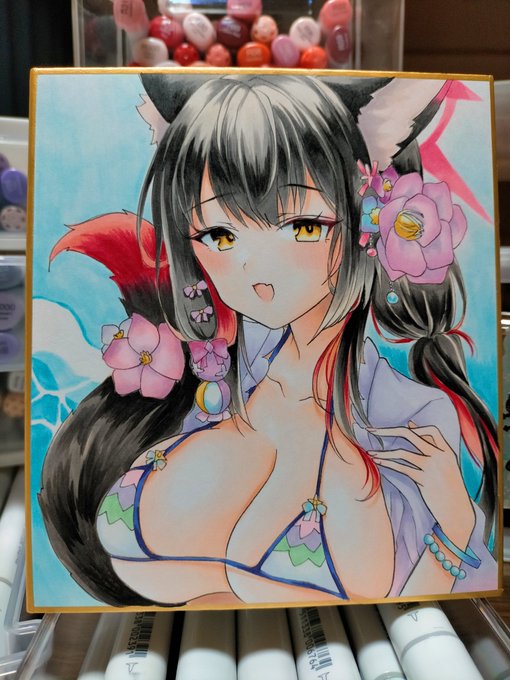 ブルアカ 水着ワカモ
#コピックイラスト 
#イラスト 