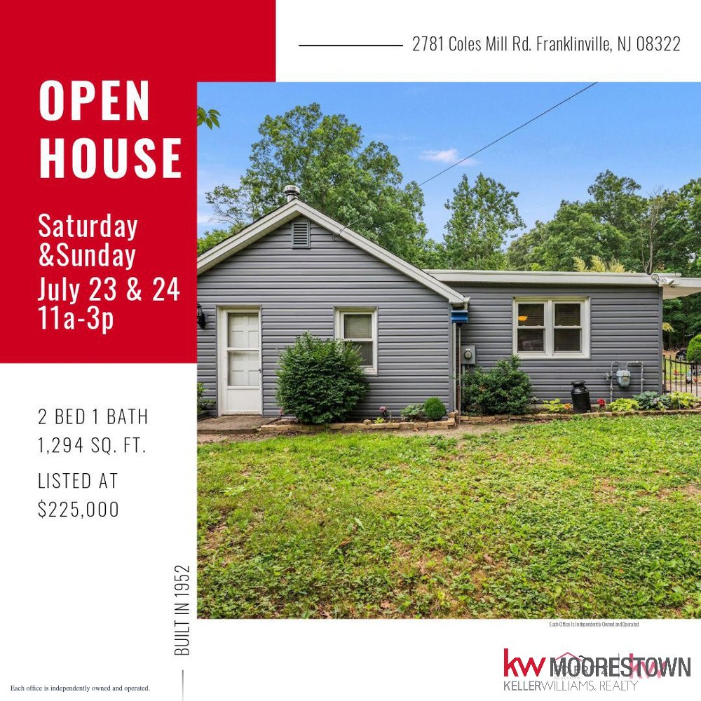 EdHasHomes's tweet photo. Two Days Only! This Saturday (7/23) and Sunday (7/24) there will be an Open House Event from 11am- 3pm at 2781 Coles Mills Rd. Franklinville, NJ 08322. https://t.co/4ShPS6Vxgx