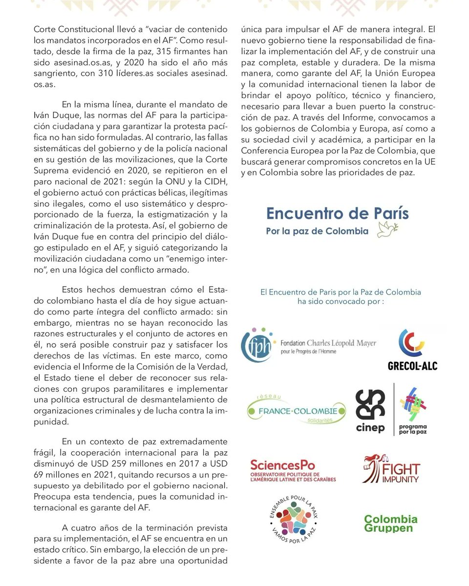 CINEP_PPP's tweet photo. Comunicado del Encuentro de París por la paz de Colombia. #Cinep https://t.co/nuk9t5hygU