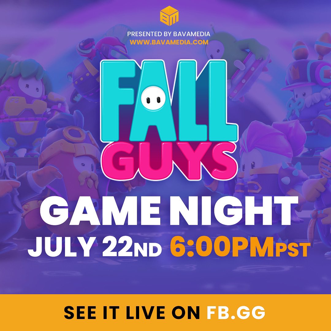 💥 TONIGHT is our first official BavaMedia Game Night! 🎲

Tune in at 6 PM PST to watch talent and BM staff battle it out in Fall Guys on FB.GG! The competition is HOT!   

Find the 🔥 streams with the #BavaGameNight

#BavaMedia #FacebookGaming #FallGuys