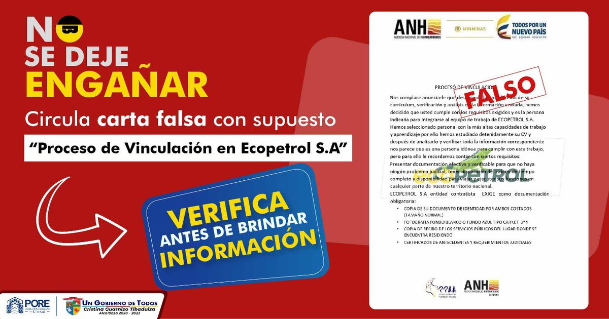 #ATENCIÓN | ¡𝐍𝐎 𝐒𝐄 𝐃𝐄𝐉𝐄 𝐄𝐍𝐆𝐀𝐍̃𝐀𝐑! 

La alcaldía municipal de #Pore, hace un llamado a los poreños para que no se dejen engañar con esta modalidad de hurto 👇🏼

#UnGobiernodeTodos #PoreTierradelBicentenario
