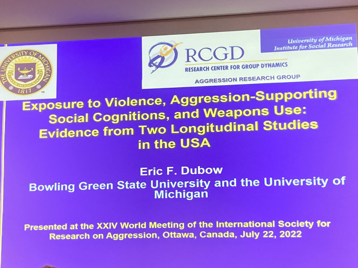 ISRA_Society's tweet photo. Live from the World Meeting: The scientific program on Day 4 concludes with a stellar Presidential Address. Dr. Eric Dubow, ISRA President from 2020-2022 presents on longitudinal predictors of weapons use. @ISRA20204 https://t.co/E2DkWTww0B