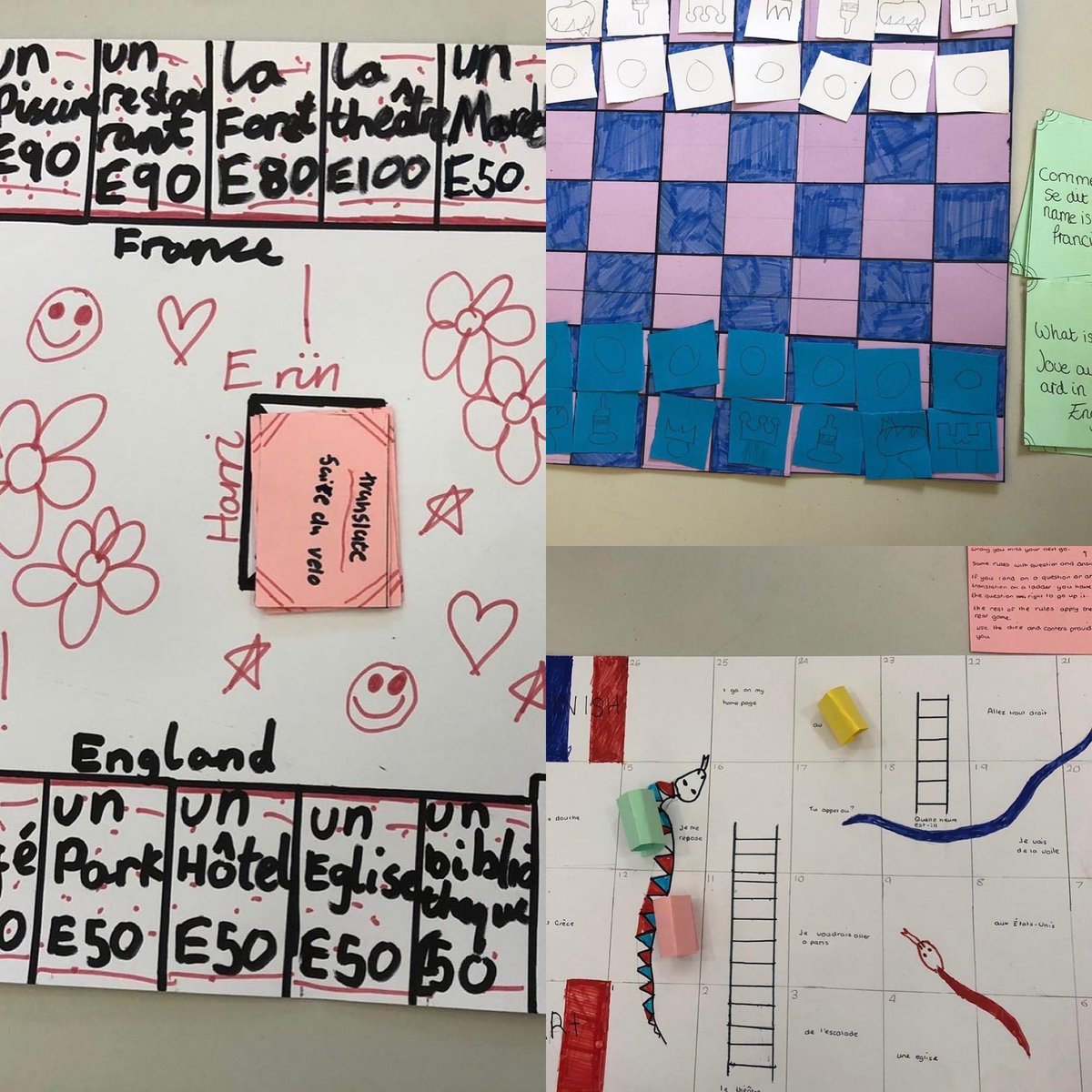 Y8 French students created their own board games to revise what they’ve learnt this year! Bon travail! 👏🏻 🤩 🇫🇷 ♟ 🐍 🪜 🎲 #succeedingtogether