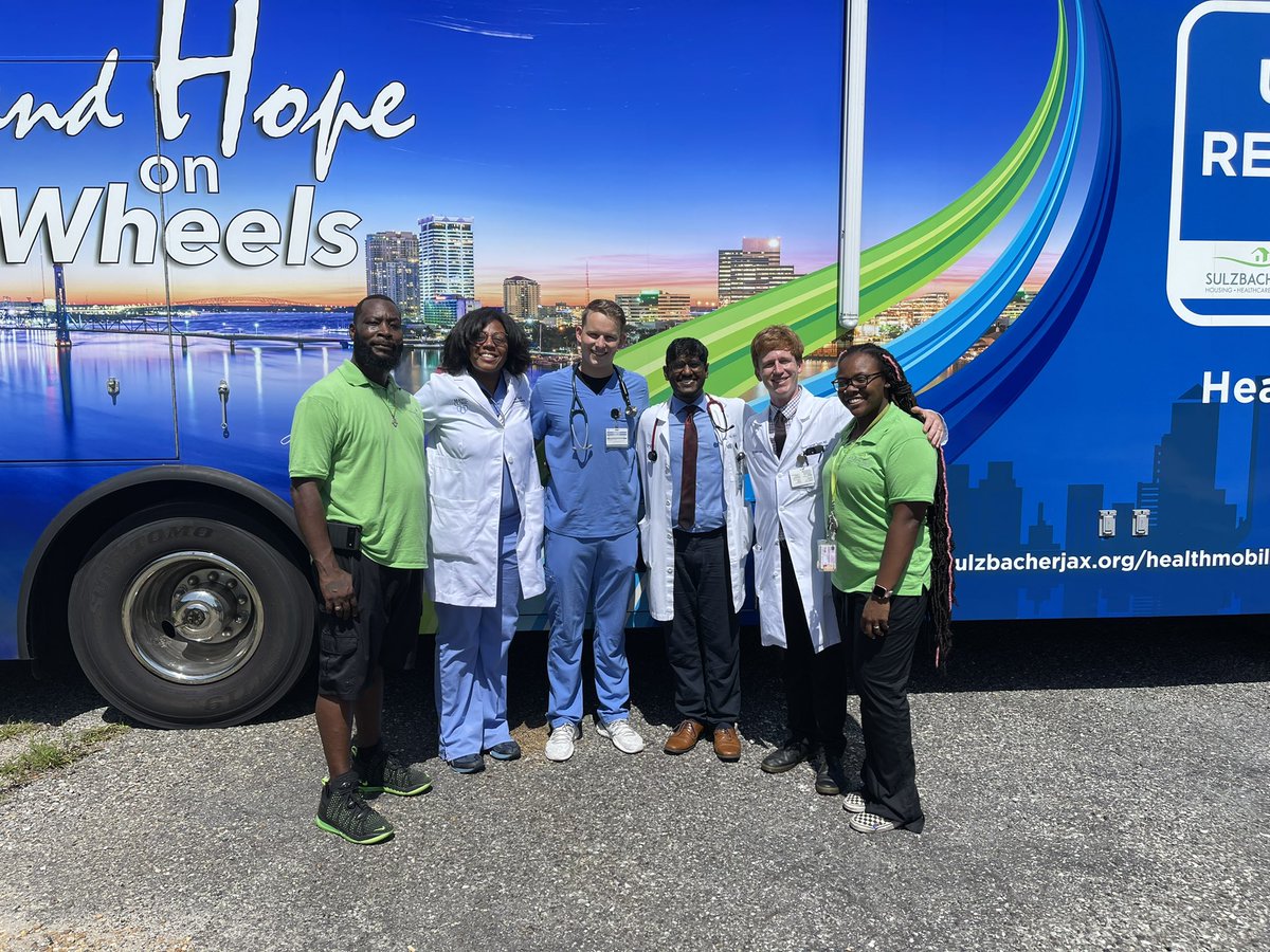 Incredible opportunity to practice medicine in the community on mobile medical bus with our new fellows and residents. Helped a lot of patients today at a women’s shelter in Jax.