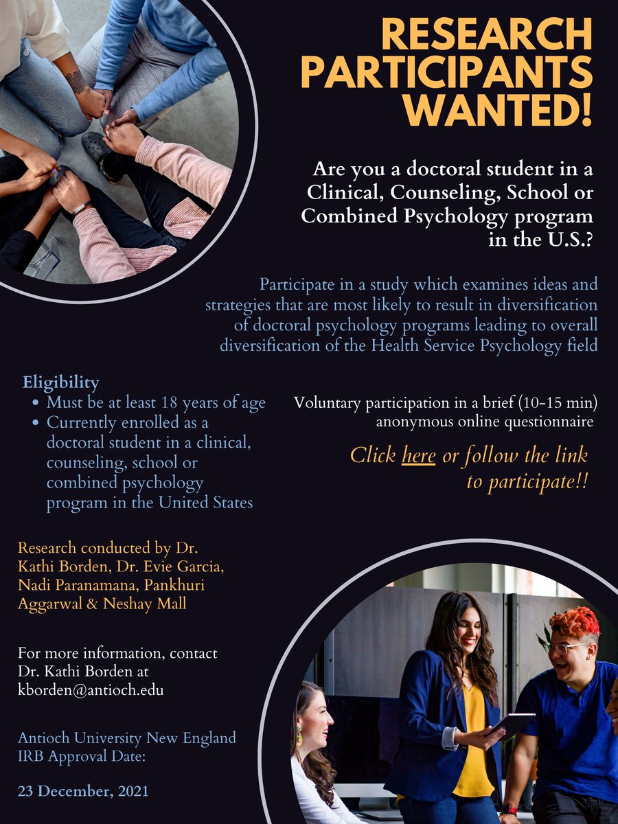 Doctoral students in clinical, counseling, school, or combined programs in the US, please consider participating in a 10 minutes survey on diversifying the field of psychology! Your opinions matter.
miamioh.qualtrics.com/jfe/form/SV_eQ…