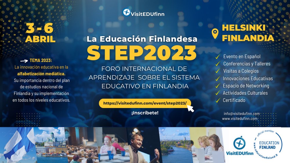 VisitedufinnEs's tweet photo. 🇫🇮¡Participa en el IV Foro sobre la Educación Finlandesa! STEP2023 

🌟El Programa se celebrará en Helsinki Finlandia del 3 al 6 de Abril 2023. 
🌟Más información 
https://t.co/GVSBnwMMPN
 info@visitedufinn.com

¡No se pierdan esta oportunidad! ¡Los esperamos! https://t.co/PolWFvRUfQ