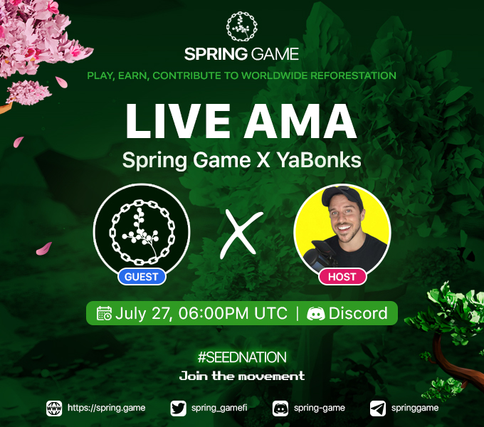 I have an upcoming AMA with Spring Game (@spring_gamefi) in the next week! I'll upload a recording to YouTube and post it here. Let me know if you have any questions you want me to ask them.

Let's plant some trees together!

spring.game

#Plant2Earn #SeedNation