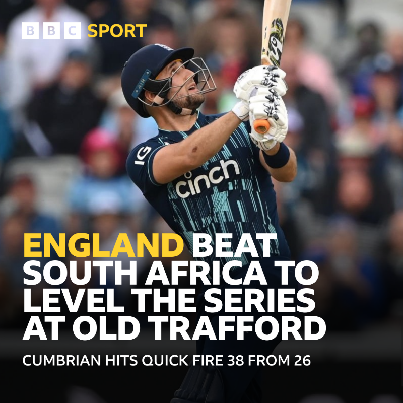 bbccumbriasport's tweet photo. A top score of 38 from Liam Livingstone helped England to an 118 run victory over South Africa in the second ODI tonight.

#bbccricket #ENGSAF #ODI #Cricket