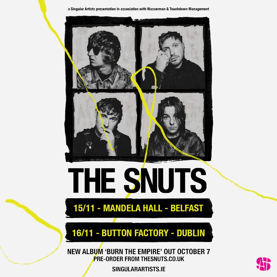 🚨GIG ALERT🚨 @TheSnuts will return to Ireland this November 💥 @ButtonFactory22 - Dublin // 16th Nov @mandelahall - Belfast // 17th Nov Tickets go on sale next Friday 29th July at 10am Tix + More info: singularartists.ie/show/the-snuts/