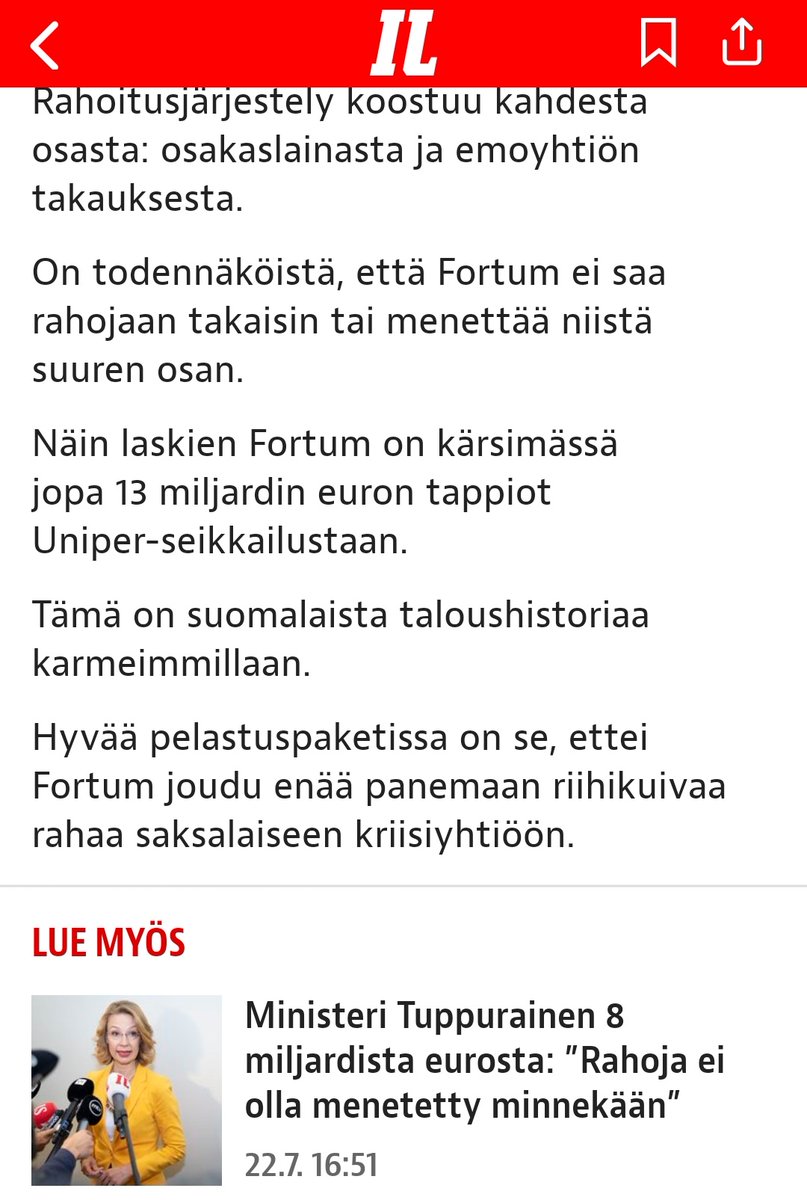 MVirtanen's tweet image. #Fortum on kärsimässä joko jopa 13 miljardin tappiot, tai "rahoja ei ole menetetty minnekään". Teknisestihän lienee niin, että #alaskirjaus on eri asia kuin #tappio. Mutta kumpi näistä on nyt enemmän väärässä, @KoskinenMika vai @TyttiTup ?