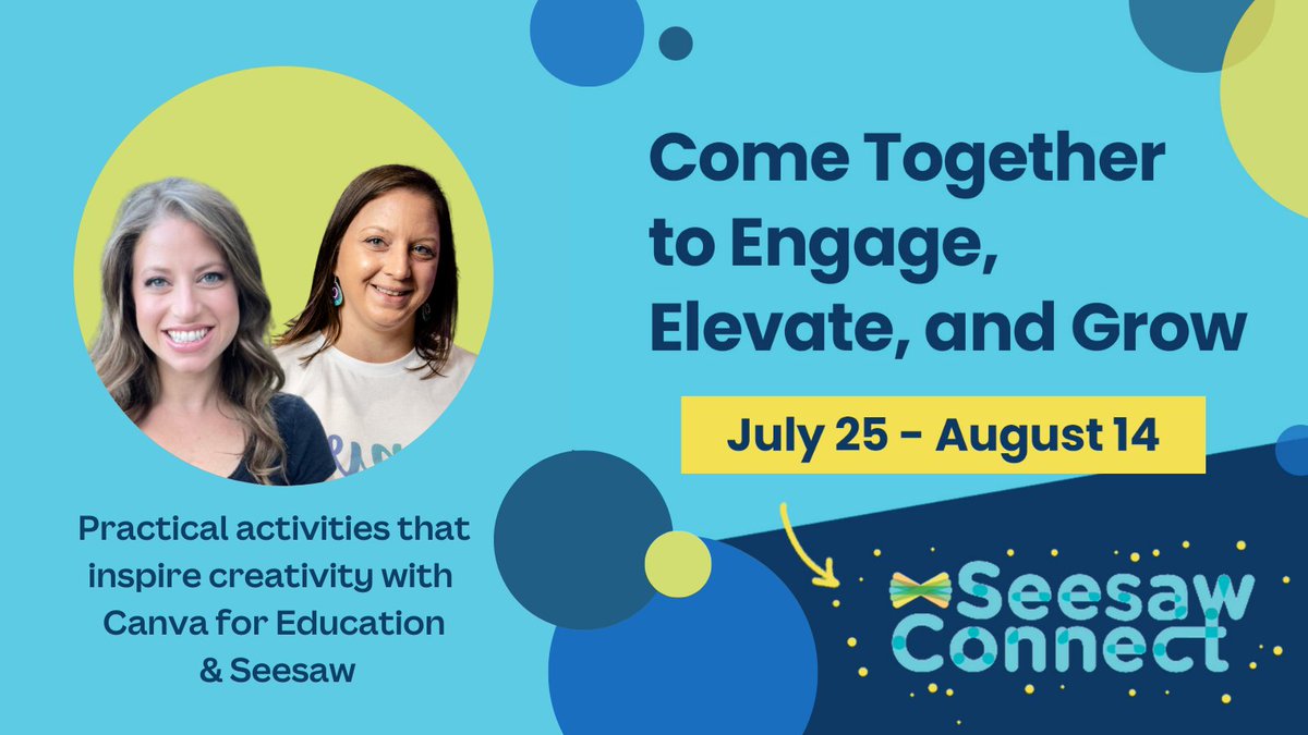 We’re excited to join the awesome @Seesaw team at #SeesawConnect!! Join our workshop on practical activities that inspire creativity with @Canva for Education and @Seesaw!!

Available July 25-Aug 14. Register here: learn.seesaw.me/courses/canvax…

#canvaedu #seesawready #teachertwitter