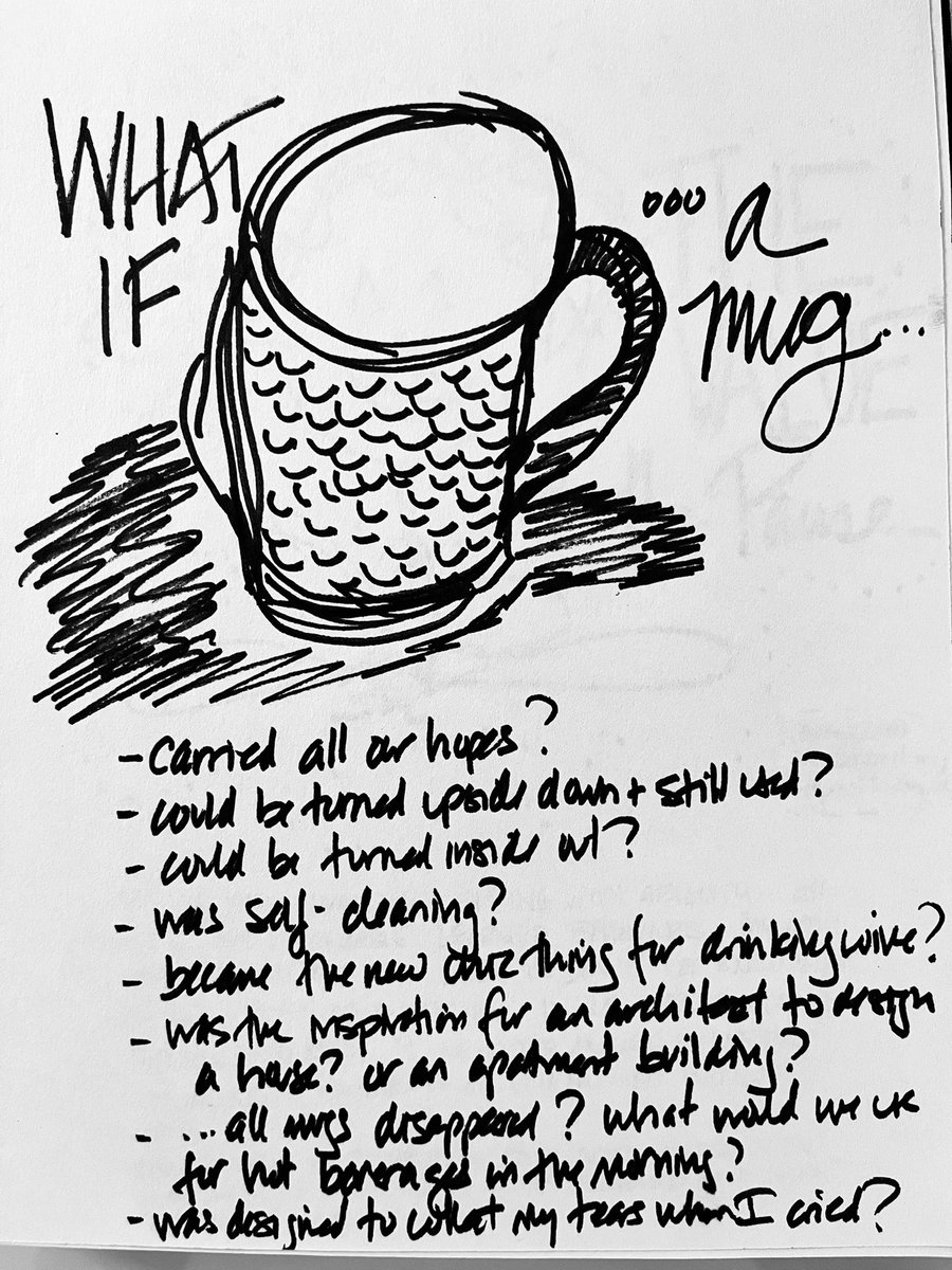 natwnixon's tweet photo. Pause &amp; generate some questions.  My #WhatIf.. #questionstorming prompt for this week is a mug.  Add your dreamy questions inspired by a mug below in the comments. “WHAT IF A MUG…”
1. carried all our hopes?
2. could be turned upside down &amp; still used?
3. was self-cleaning?… https://t.co/b1GiKtb0SR