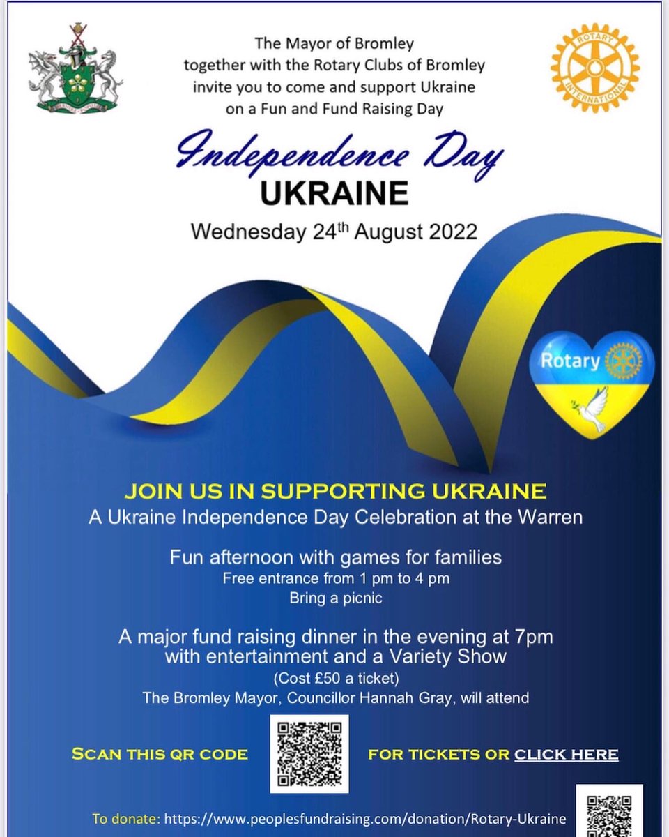 michelle_simps's tweet image. I am delighted that Bromley Borough will be celebrating Ukraine's Independence Day on Wed 24th Aug, hosted by Mayor of Bromley &amp;amp; Bromley Rotary.

Full details are in the poster, so please come &amp;amp; join us or donate an Auction/silent Auction/raffle prize or donation🌻 
Thank-you💙💛