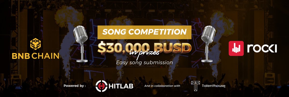 Celebrating <a href="/BNBCHAIN/">BNB Chain</a>'s Unleashing Music Mania on #BNBChain, we're excited to launch a huge song competition in partnership with <a href="/BNBCHAIN/">BNB Chain</a> powered by <a href="/hitlabofficial/">HITLAB</a>. Prize pool of $30K BUSD! Anyone can participate and submit a song! 🎶🎵🤘 rocki.com/songcompetition