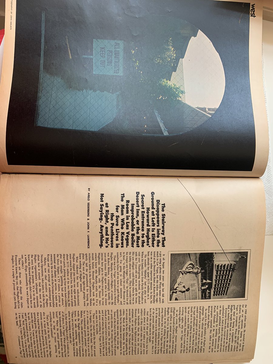 HiddnHistoryPod's tweet photo. Great Howard Hughes issue of West magazine from 1969- really interesting stuff- again feeds into the facade of the Hughes myth- lots of rumors in this piece that get full debunking in the episode. Apologies if it’s a little hard to read! https://t.co/o6reeAxriD