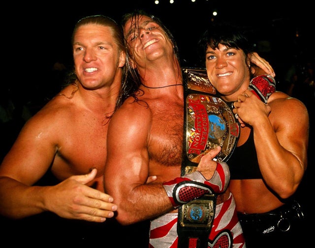 Happy birthday to the Heartbreak Kid shown here in a happy moment with fellow degenerates Chyna and Triple H as DX. 