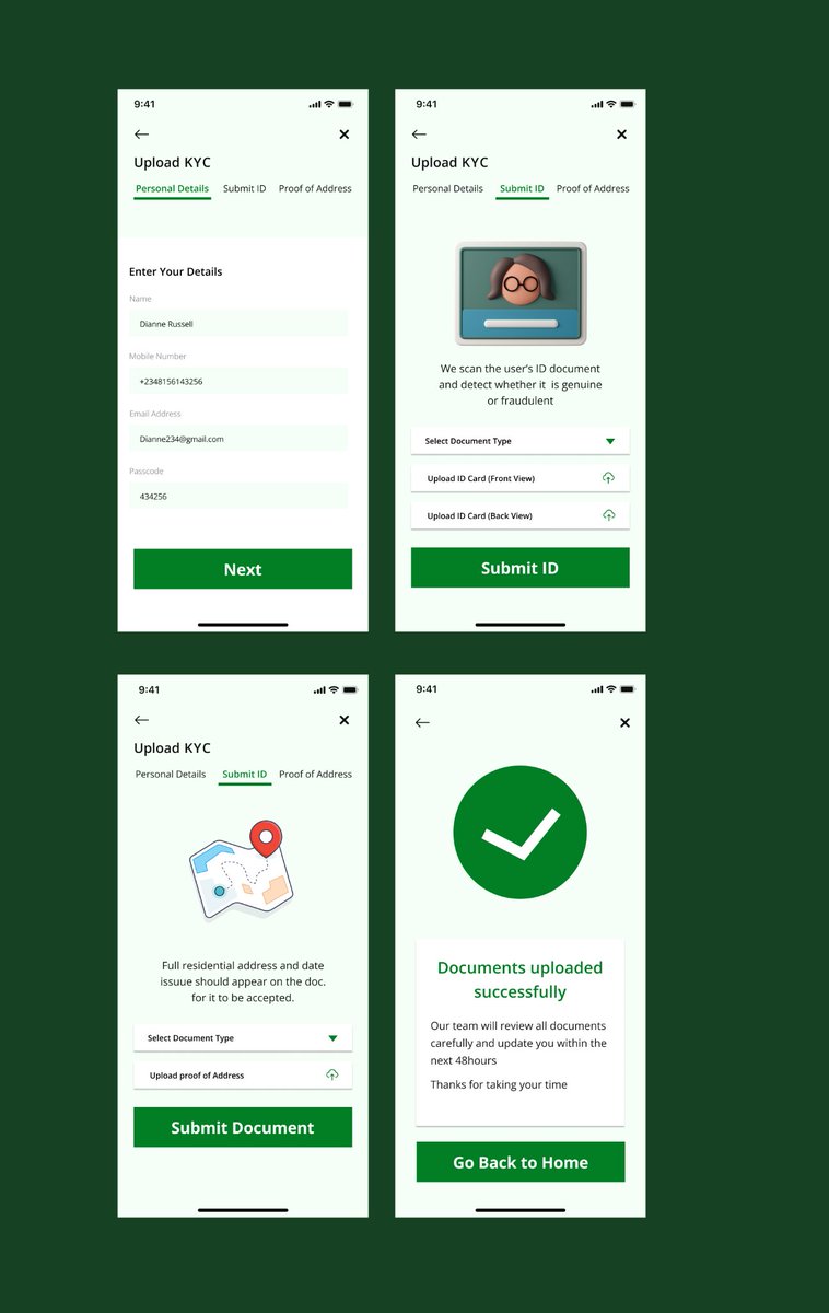 Day 18 0f #30daysUIChallenge with @ifekitanpr 
KYC flow for a fintech app
@Nabhel_ @raheemat_atata #uidesign
